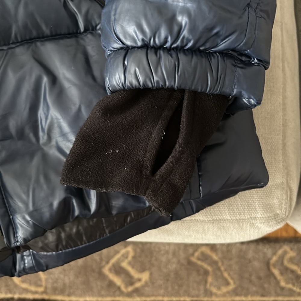 SAM. Shiny Navy Puffer Jacket with Faux Fur Hood - Picture 6 of 7